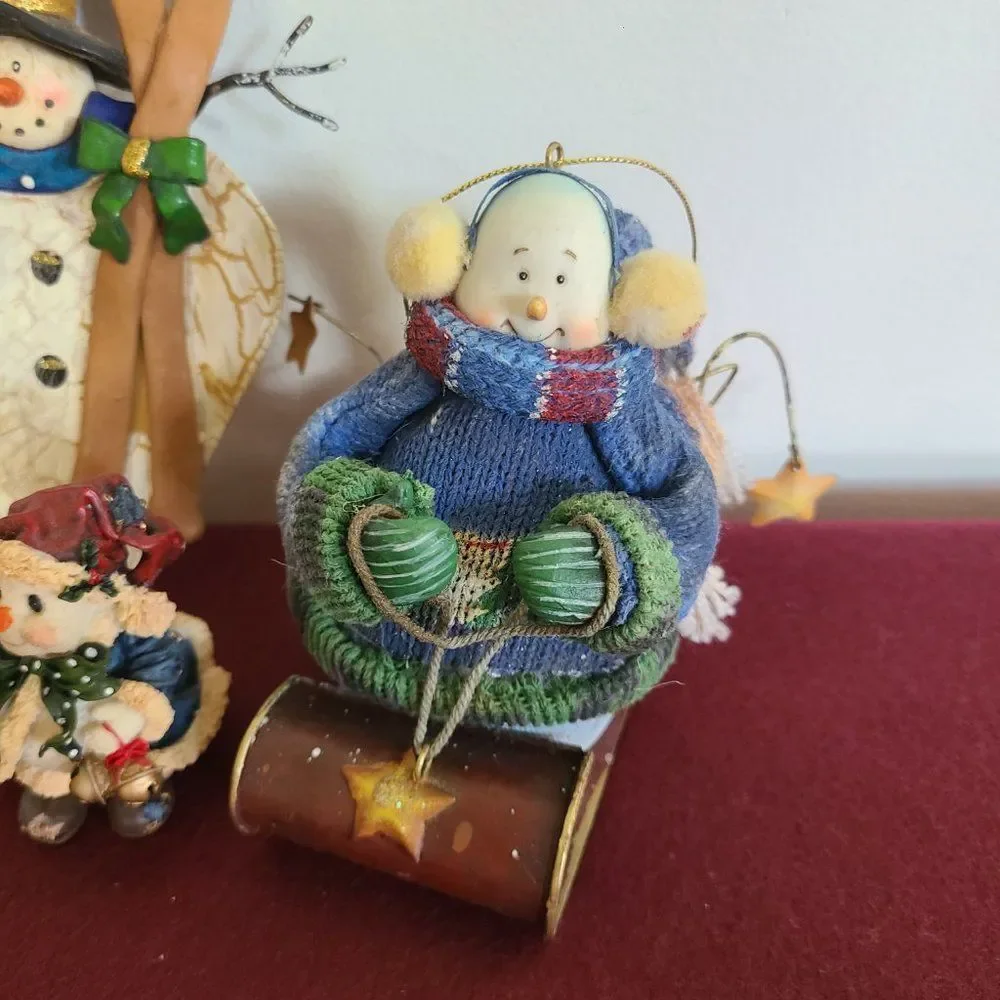 Vintage Christmas Holiday Winter Christmas Ornaments & Shelf Snowmen Set of 3